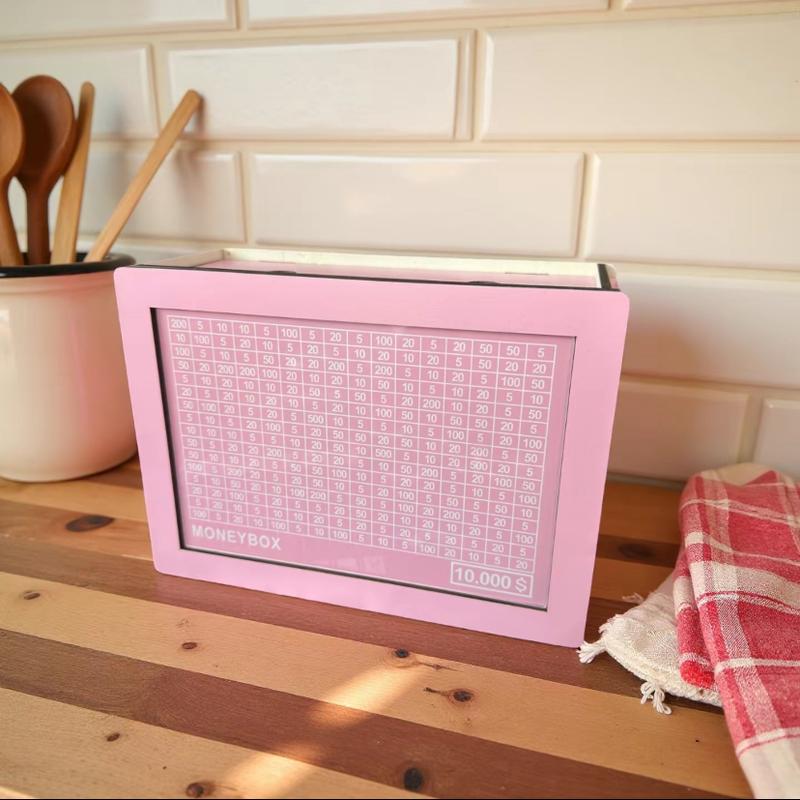 Wooden Money storage jar Money Bank, Countdown Money Saving Box with 10000 Dollars Target, Money storage jar with Money Target and Numbers to Check for Boys Girls (10000 USD)