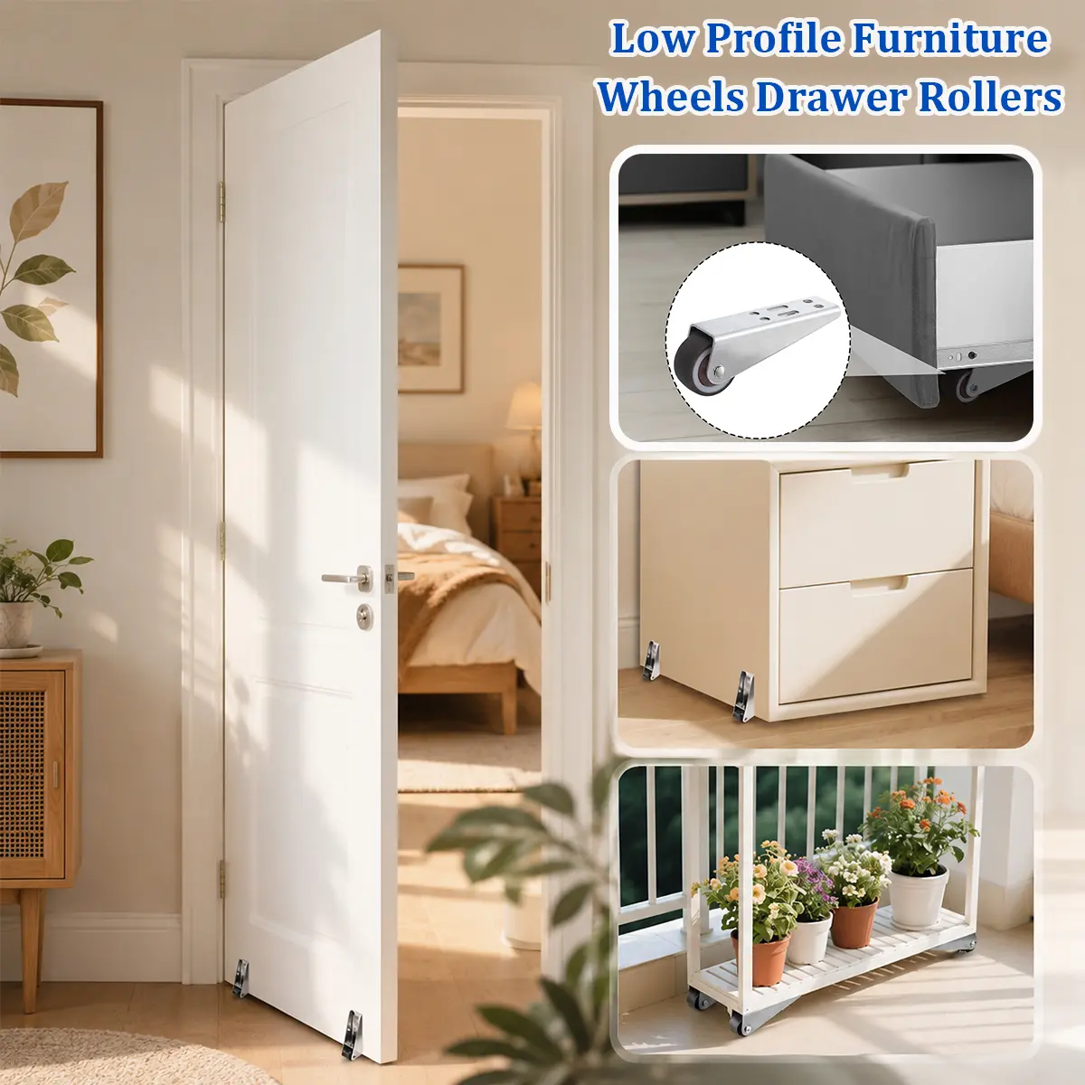 Vertical Track Roller Wheel, Heavy Duty 110LBS Sliding Door Bottom Guide, Anti-Wobble Door Stop, Nylon Wheel & Aluminum Bracket, Smooth Quiet Sliding, Easy to Install Replacement Parts for Barn Door, Interior Door, Wardrobe, Cabinet, Closet Organizer