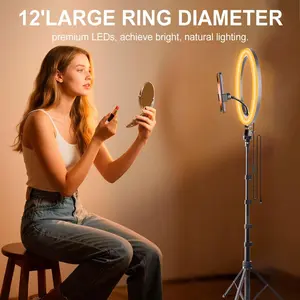 12" LED Ring Light with 43-63" Adjustable Tripod & Phone Holder – USB Powered 3-Color Dimmable Lighting Kit for Makeup, Photography, YouTube, TikTok, Vlogging & Live Streaming Cellphone Selfie, Spring, Memorial Day, Easter#TikTokShopMothersDay