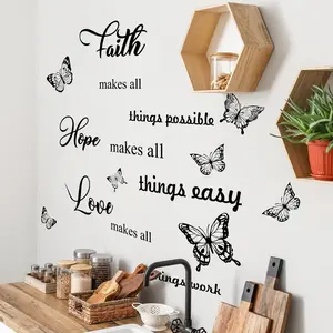 Butterfly & Letter Pattern Wall Sticker, 3 Sheets/set Removable Wall Decal, Decorative Sticker for Home Living Room & Bedroom