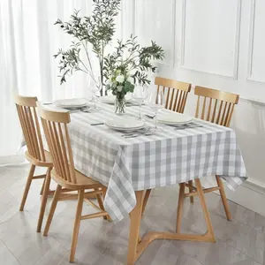 Rectangle Checkered Tablecloth Waterproof Spillproof Wrinkle Resistant Buffalo Plaid Heavy Weight Table Cloth Gingham Table Cover for Outdoor and Indoor Use 52 x 70 Inch Grey and White