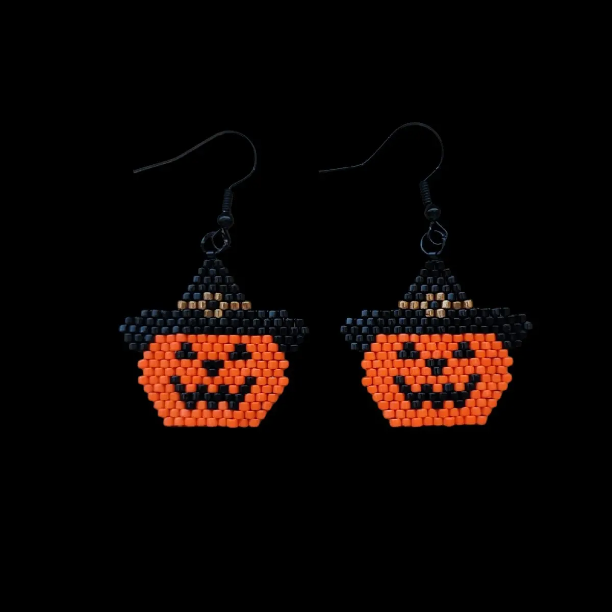 Beaded Pumpkin Jack-o'-lantern Earrings
