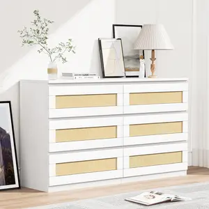 White Modern 6 Drawer Double Dresser