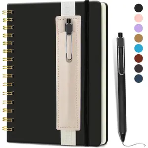 Small Spiral Notebook (Black) - 5.7"x 8.27", 160 Lined Pages - A5 Travel Journal for Men Women, w/Pen Holder & Pen, Hardcover, for Writing, Gifts