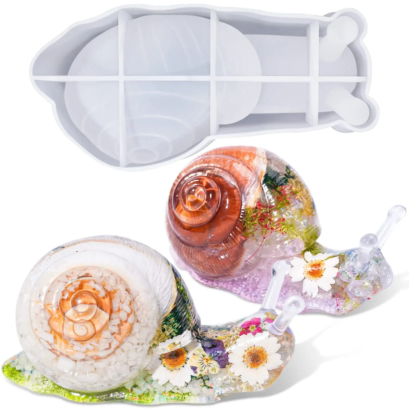 Snail Resin Molds Silicone 6inch,2 Pcs Animal Epoxy Resin molds with Realistic Frog and Lizard Shapes, Large Animal Molds with Finely Carved Snail Design, 3D Silicone Molds, DIY Snail Decoration, Christmas Ornament - LET'S RESIN