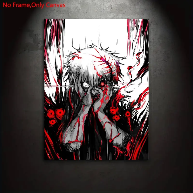 1 piece/set frameless canvas painting print poster, classic dark fantasy style art, Ken Kaneki's Awakening, a gift for Japanese anime enthusiasts, gift for bedroom, living room, kitchen, wall decoration, Decorative artwork, Modern Home Decor