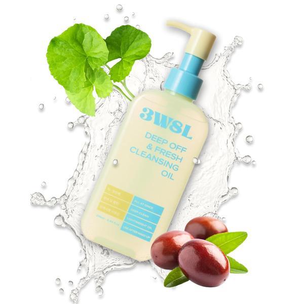 3W8L Deep Off & Fresh Cleansing Oil, Korean Pore Care Makeup & Sunscreen Remover with Jojoba & Centella