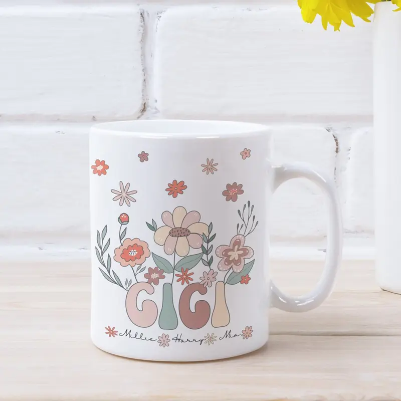 Personalized Gigi Mug With Grandkids Names Custom Gigi Mug New Gigi Gift Great Gigi Gift Gigi Christmas Birthday Gigi Floral Name Mug