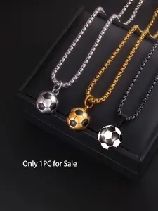 1PC Fashion Sporty Stainless Steel Football Necklace for Men Enamel Soccer Pendant Necklace Men Jewelry Soccer Gift