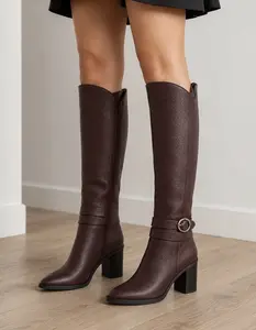 Women’s Rhonda Under Knee Heeled Boots w/ Memory Foam Insole – Burgundy Faux Leather Zip Boots