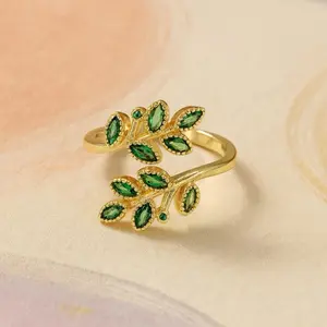 Elegant 24K Gold Nature Rosemary Leaves Adjustable Ring