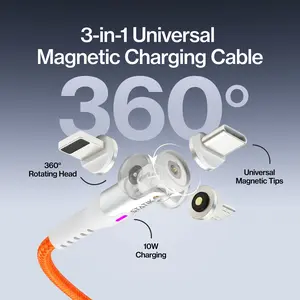 STATIK 360 Cable: 3-in-1 Universal Magnetic Charging Cable | 10W | 360° Rotating Head | Braided  Nylon | Charge Only