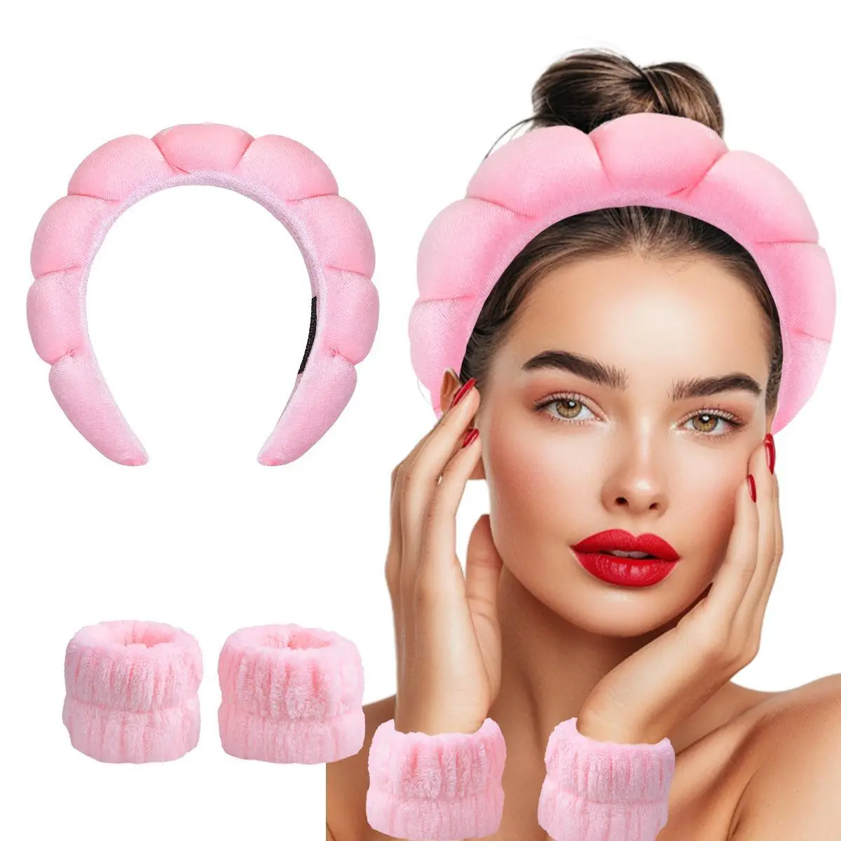 GOOGOO Bubble Skincare Headbands with Face Wash Wristbands for Women and Teen Girl, Spa Headband and Wristband Set,for Makeup and Skin Care TikTokShop