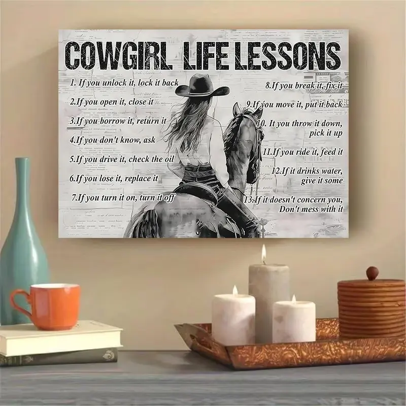 1 Piece Cowboy Life Wooden Frame Canvas Wall Art Print - Country Western Theme, Artistic Decoration with Inspirational Phrases, 11.8x15.7 Inches, 2D Graphic Design, Suitable for Home, Office, Cowboy Decoration, Decorative Artwork