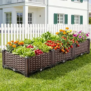 Rectangular Raised Garden Bed Kit Indoor Outdoor Plastic Planter Grow Box for Fresh Vegetables, Herbs, Flowers & Succulents, Brown 46.4'' x 15.7'' x 8.46''