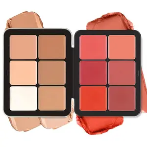 12-Color Blush Palette, 1 Box Matte & Glitter Highlighter Palette, Long-Lasting Lightweight Blush & Concealer Palette for Natural Daily Makeup