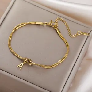 Initial A-Z Alphabet Pendant Bracelet, Stainless Steel Snake Chain, Adjustable Letter Charm Name Bracelet For Men Women Unisex, Fashion Couple Friendship Jewelry, Matching Gift, Birthday Anniversary Party, Minimalist Silver Color Trendy Bracelet Jewelry