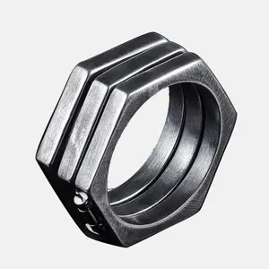 GTHIC Hexagonal Folding Ring - Retro Stainless Steel Punk Jewelry for Men & Women, Unisex Daily Wear