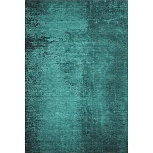 HomeRoots 648837 9' x 12' Indoor Teal & Gray Abstract Transitional Machine-Made Rectangle Area Rug - Machine Washable, Stain Resistant, UV Protected