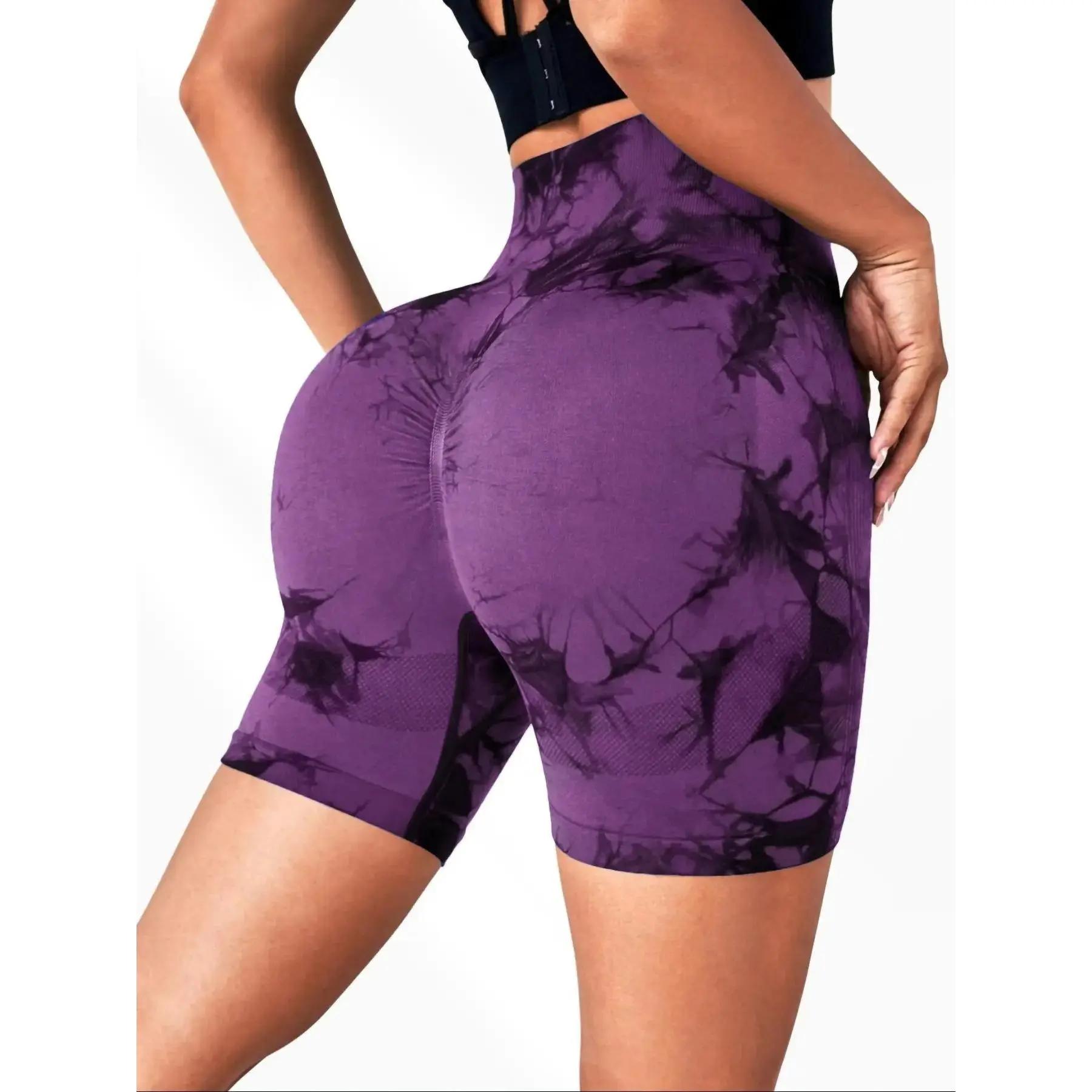 Women's High Waist Tie Dye Yoga Shorts, Elastic High Waist Butt Lifting Sport Pants, Seamless Slim Fit for Yoga and Running Women's High Waist Tie Dye Yoga Shorts, Elastic High Waist Butt Lifting Sport Pants, Seamless Slim Fit for Yoga and Running