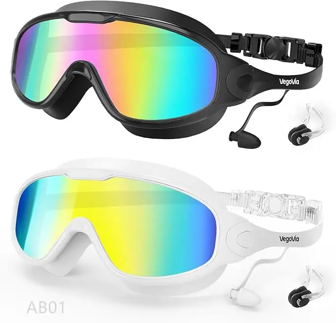 Swim Goggles 2 Pack, Wide View Anti Fog&UV Swimming Goggles for Audlt, No Leak Pool Beach Essentials for Men Women