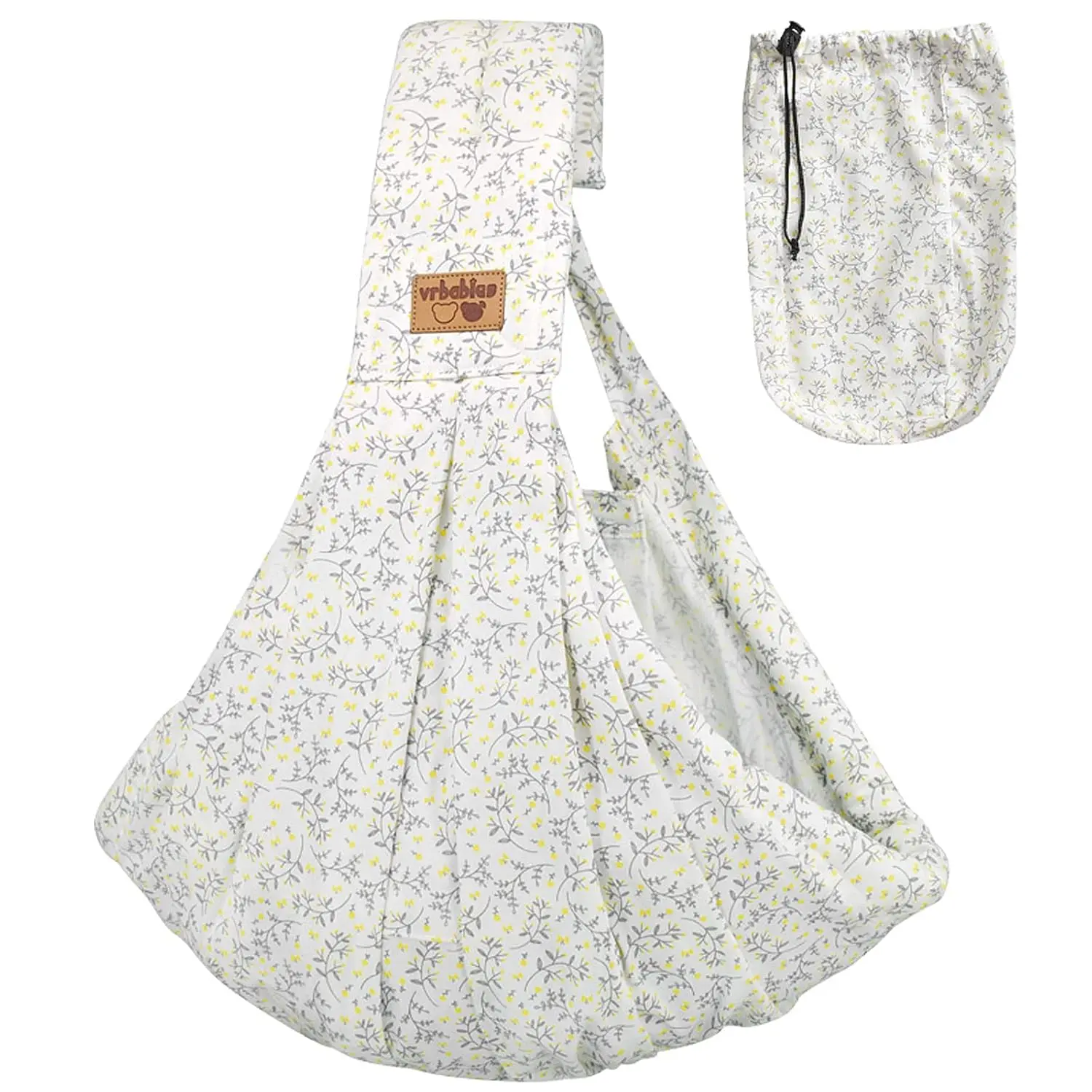 Vrbabies Cozy Wrap Baby Sling Carrier - Adjustable, Easy-Wearing Soft Cotton Hands-Free Lightweight Newborn Sling Carrier for Infants, New Parents’ Life & Travel Essential Gift (Yellow Flower), Cozy Wrap Carrier, Hands Free Carrier