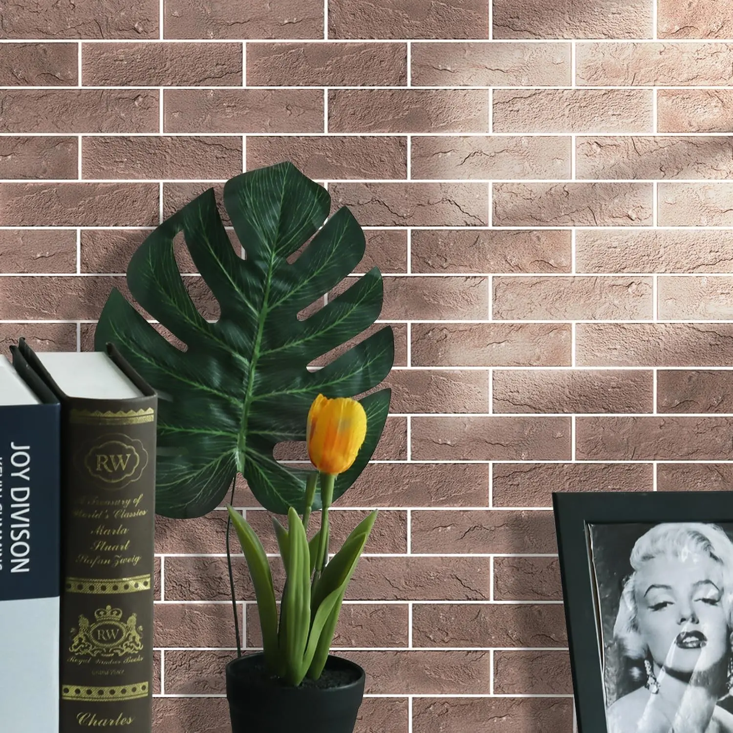 2 Red/Brown Thin Brick Wall Tiles, Clay Manufactured Faux Brick Veneers for Bedroom, Bathroom, Kitchen, Fireplace and Fence Wall Panels
