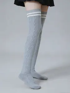 Linen Pattern Knitted Over-The-Knee Socks, Stylish Knee-High Stockings for Women, Comfortable & Breathable Footwear