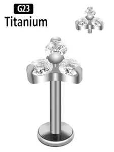G23 Titanium Piercing Cz Labret Stud 16g, Lip Rings Tragus Helix Cartilage Conch, Flatback Ear Lobe Earrings, Punk Style, All Seasons