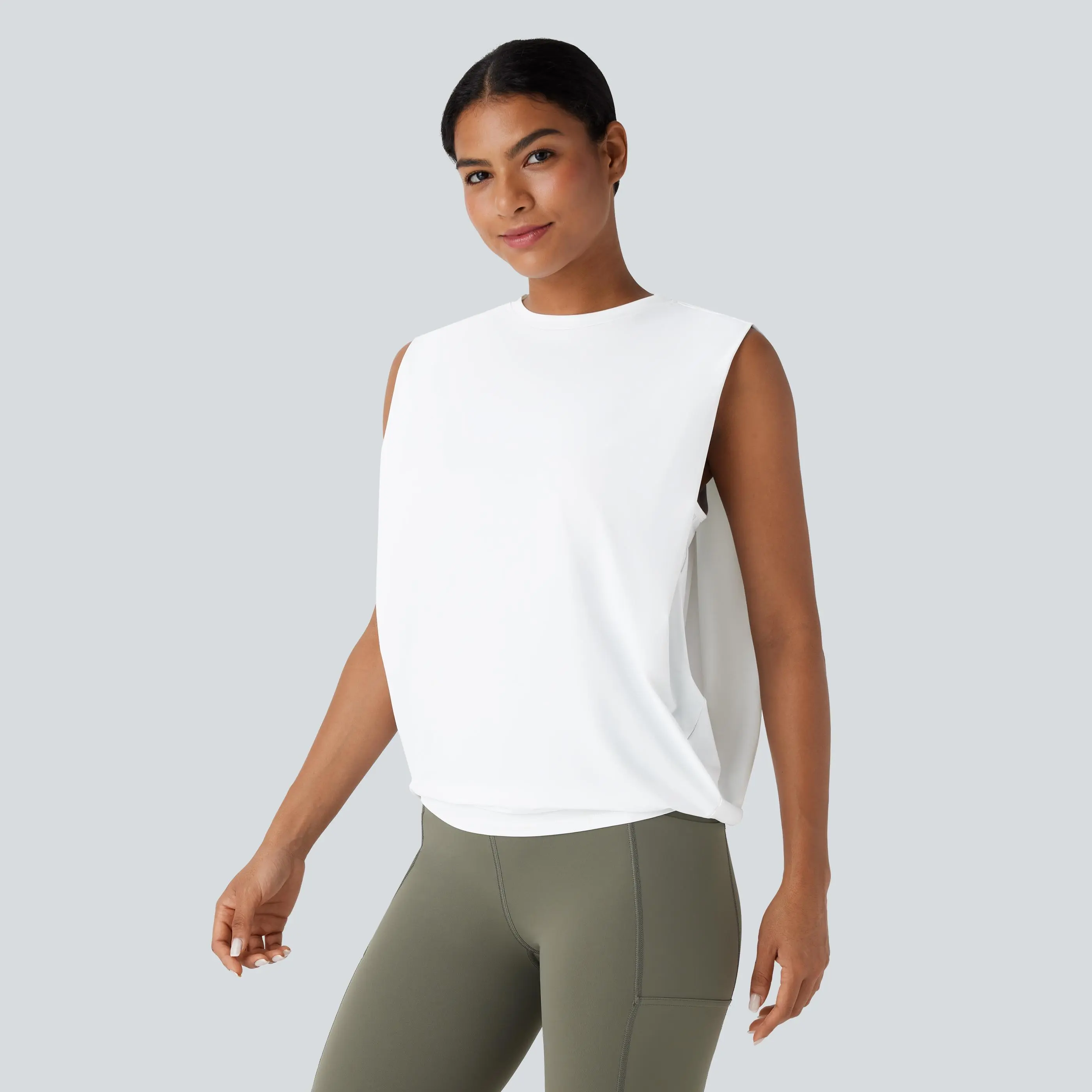 Halara Round Neck Ruched Cool Touch Yoga Tank Top-UPF50+ Halara Round Neck Ruched Cool Touch Yoga Tank Top-UPF50+