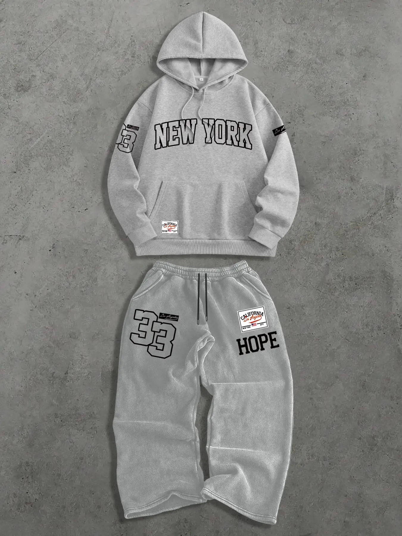 Men's Fashion Casual Fitted Hooded Knit Sweatshirt & Straight Leg Pants Trouser Set Clothes, Matching Sweat Set, City Name Print Long Sleeve Top, Spring & Fall, Fabric