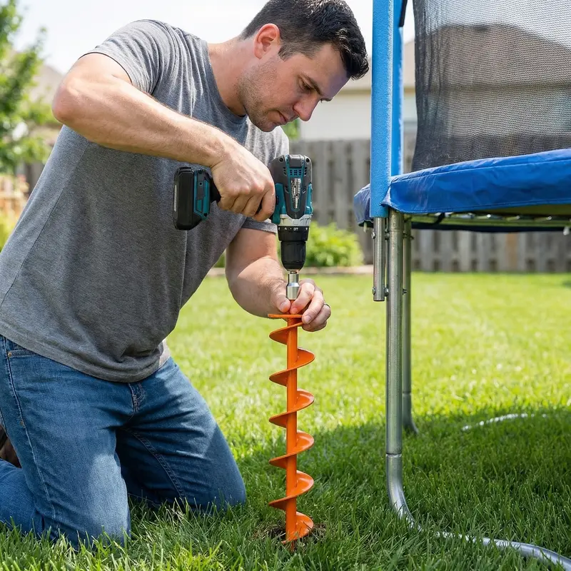 Heavy-Duty Full Helical Ground Anchors - top ring attachment and powder-coated finish