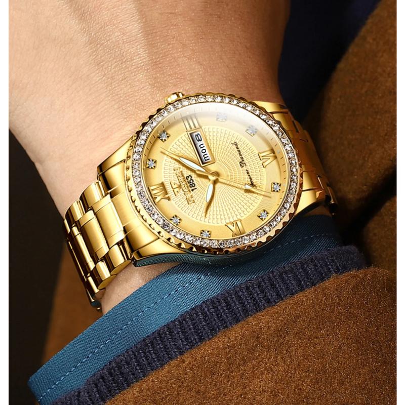 Waterproof Gold Men'S Watch Classic Stainless Steel Quartz Analog Business Gift Does not apply