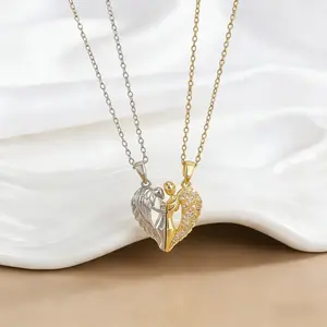 Magnetic single wing angel love couple necklace, fashionable and versatile, simple jewelry gift, matching couple necklace, lover necklace set to indicate having a significant other, Valentine's Day gift, ideal gift for boyfriend/girlfriend
