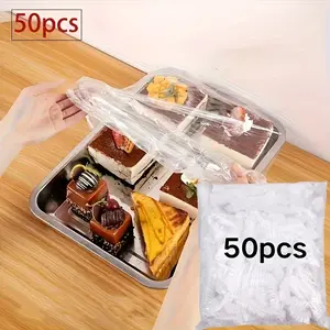 50 Transparent Elastic Food Covers with Lids, Reusable Pe Stretchable Plastic Bread Fruit Snack Storage Cover, Durable Elastic Seal