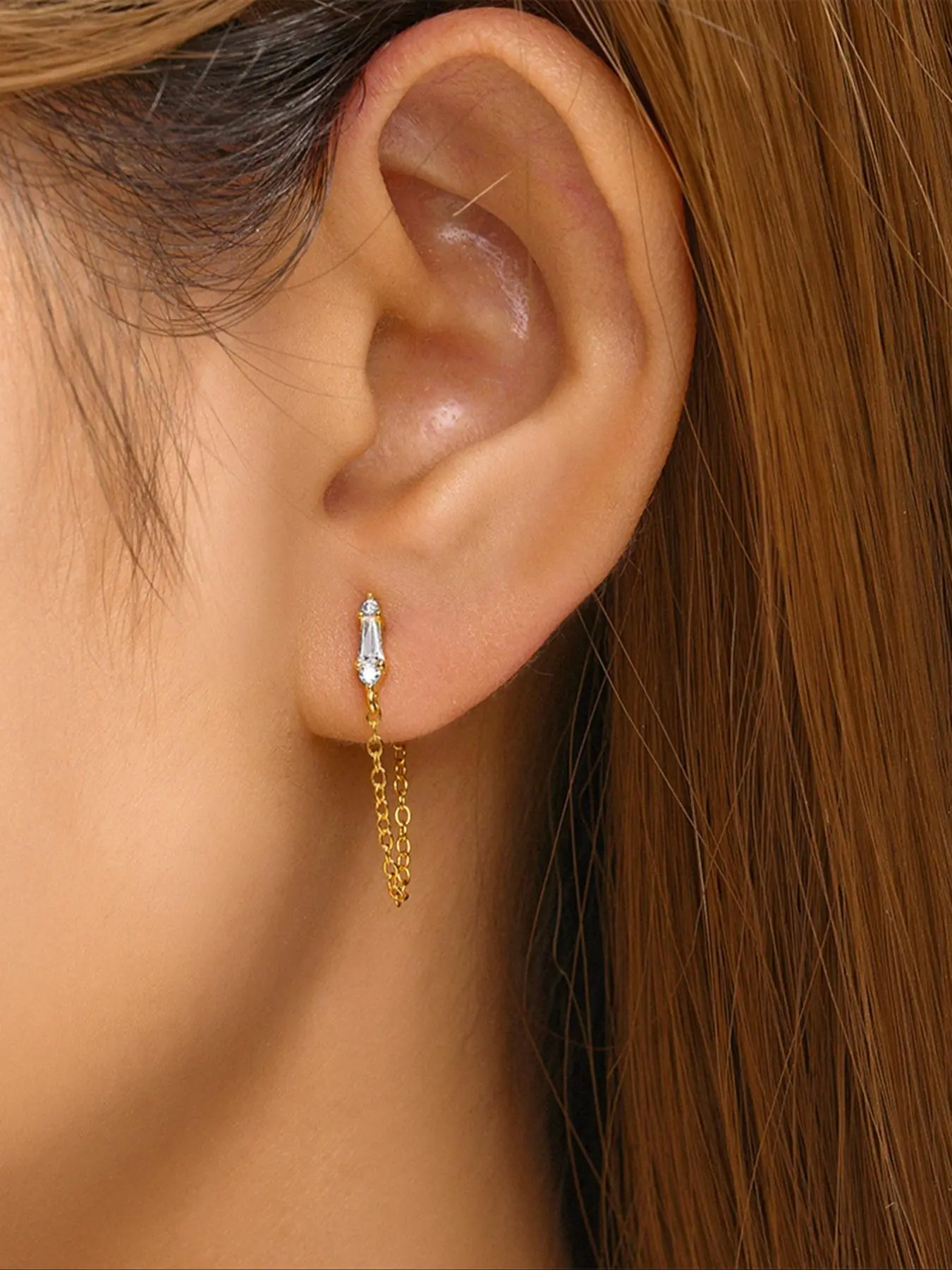 925 Sterling Silver Simple Chain Design Artificial Zircon Earrings, Shining Earrings, Fashionable Earrings for Women, Daily Clothing Decor, Trendy All-match & Exquisite Jewelry for Birthday Gift