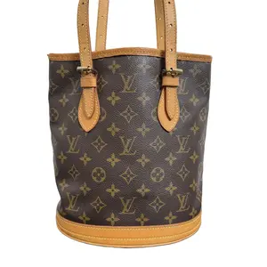 Pre-owned Louis Vuitton canvas BUCKET BAGS Vintage Monogram Petit Bucket Small Bucket Bag with Adjustable Strap Handbag