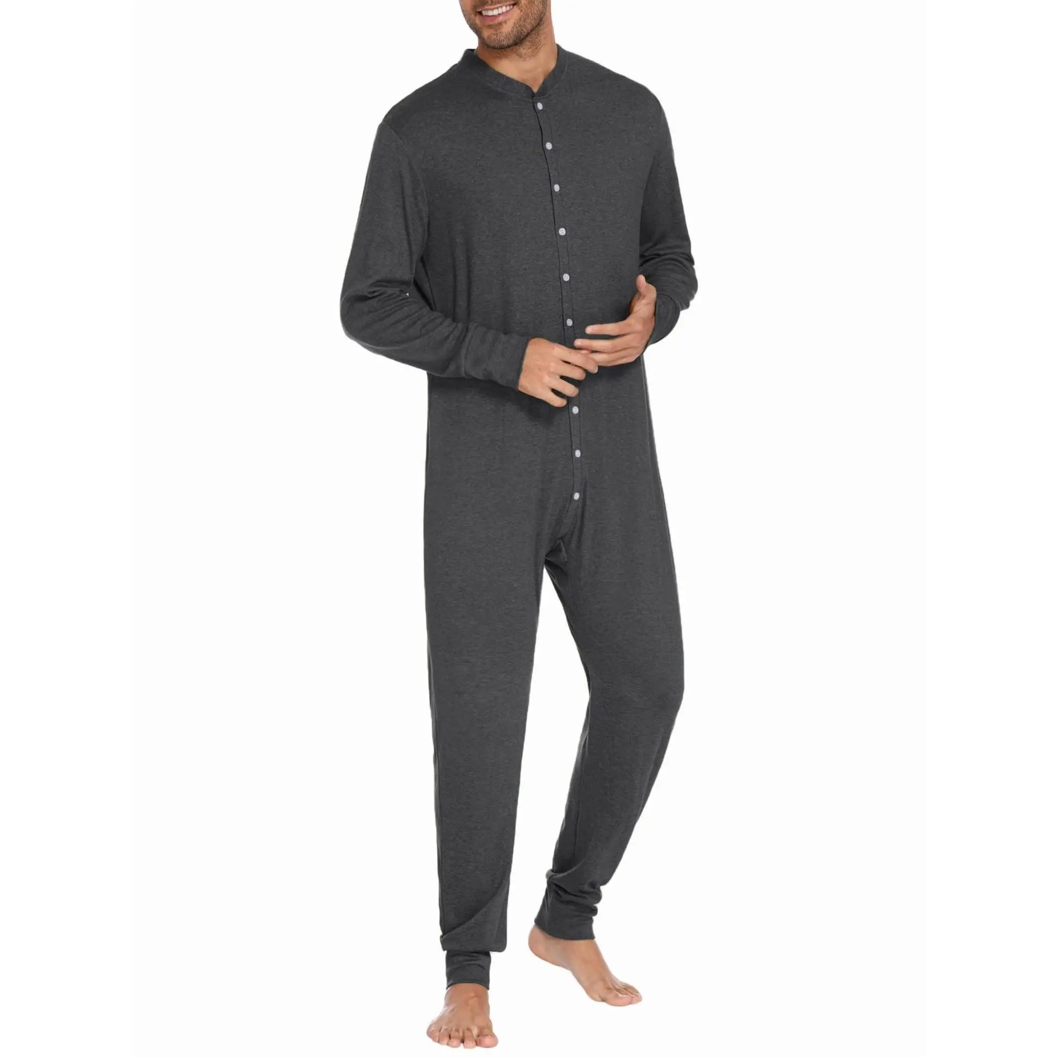 Men'S One Piece Pajama Thermal Full Button Union Suit Long Sleeve Onesie with Button Flap S-XXL