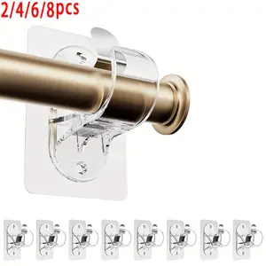 No Hole Curtain Rod Brackets Hangers, Self Adhesive Curtain Rod Holders, No Drilling, No Nail, Wall Mount Heavy Duty Stick on Rod Hooks (Transparent), Side Hooks