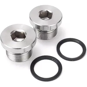 2 count Stainless Steel 304 Flange Hex Socket Plug Bung M16 x 1.5 With Seal Rubber Ring, Hexagonal Water Pipe Fitting Plug Universal Fit