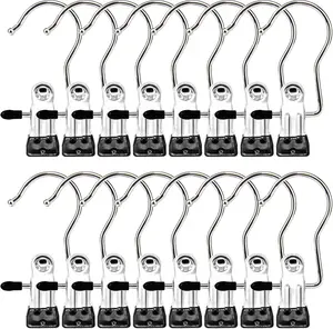 Stainless Steel Boot Hangers Clips 16 Pack Heavy Duty Laundry Hooks for Closet Travel Socks Towels Handbags Silver Metal Clips with Rubber Coating