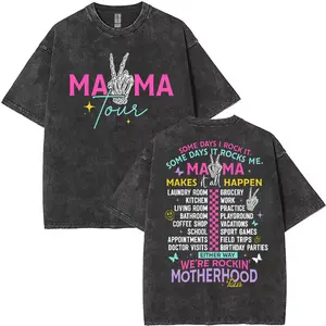 Casual Washed T - Shirt for Moms: Fun Typography and Cool Graphics Highlighting the Multifaceted Life of Motherhood