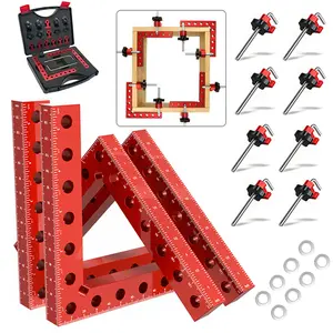 12-Piece 90° Corner Clamp Kit with 4 Aluminum L-Squares & 8 Bar Clamps – Precision Woodworking Jig Set for Boxes, Frames & Cabinet Assembly