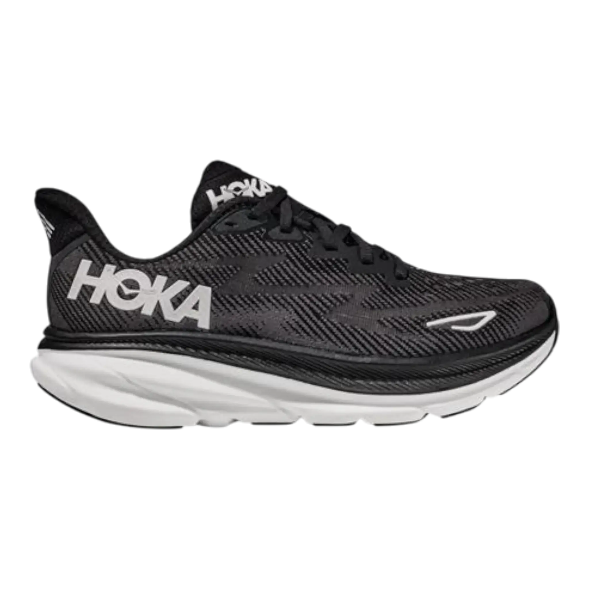 HOKA Clifton 9 Running Shoe in Black/White | Men's