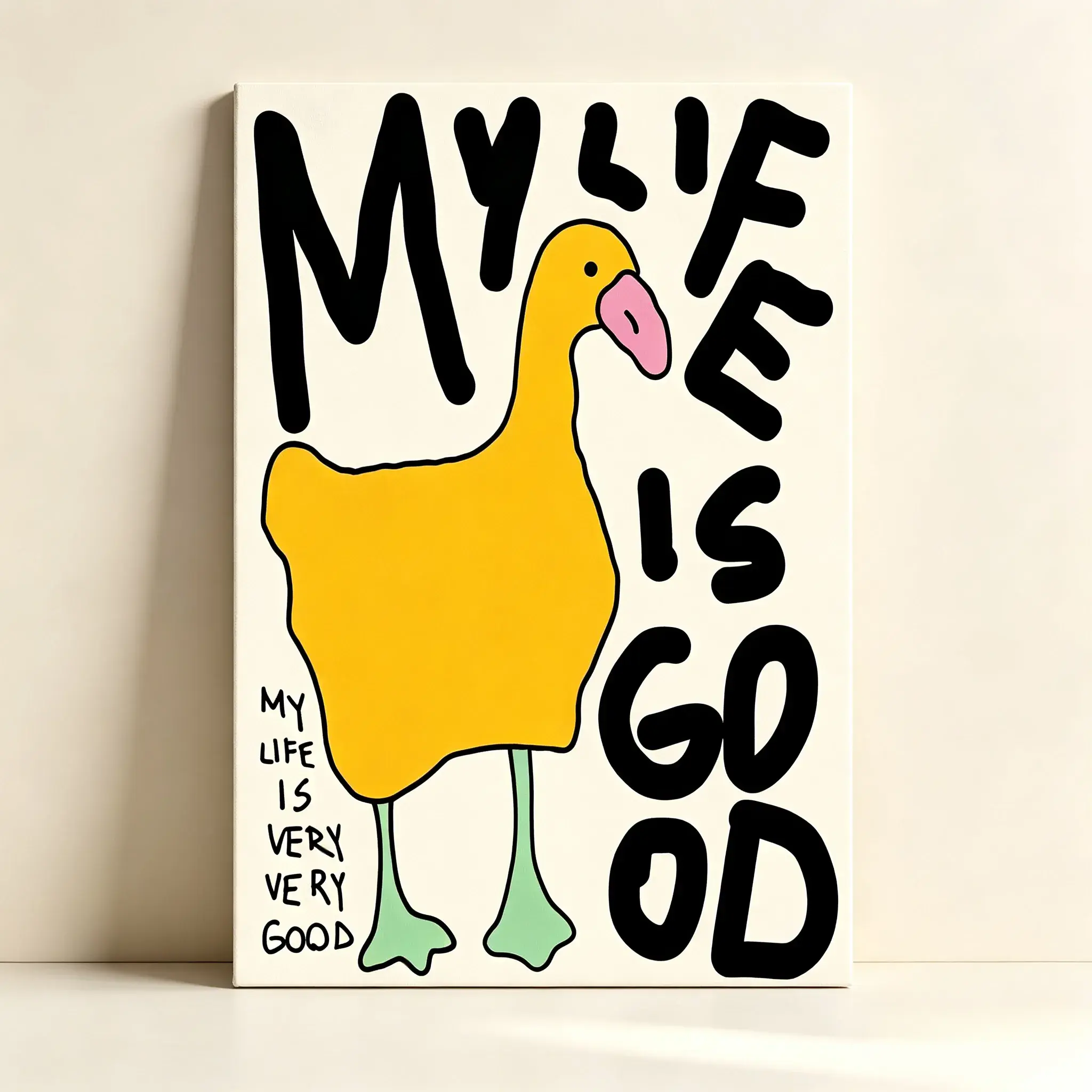 Modern Cartoon Decor For Living Room, Bedroom, Office & More, Charming Duck Canvas Wall Art With Wooden Frame, Perfect Gift For Art Lovers, Bird Decor Decoration Art Illustrations, Decorative Wall Decor Poster Posters Wall Art