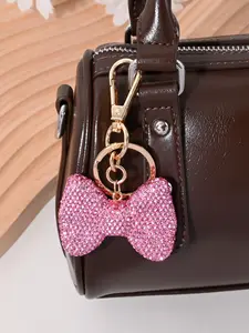 Elegant Full Diamond Soft Clay Heart Bow Mushroom Keychain, Trendy Cute Keychain, Car Bag Decoration, Birthday Festival Party Gift, High-End Charm Accessory