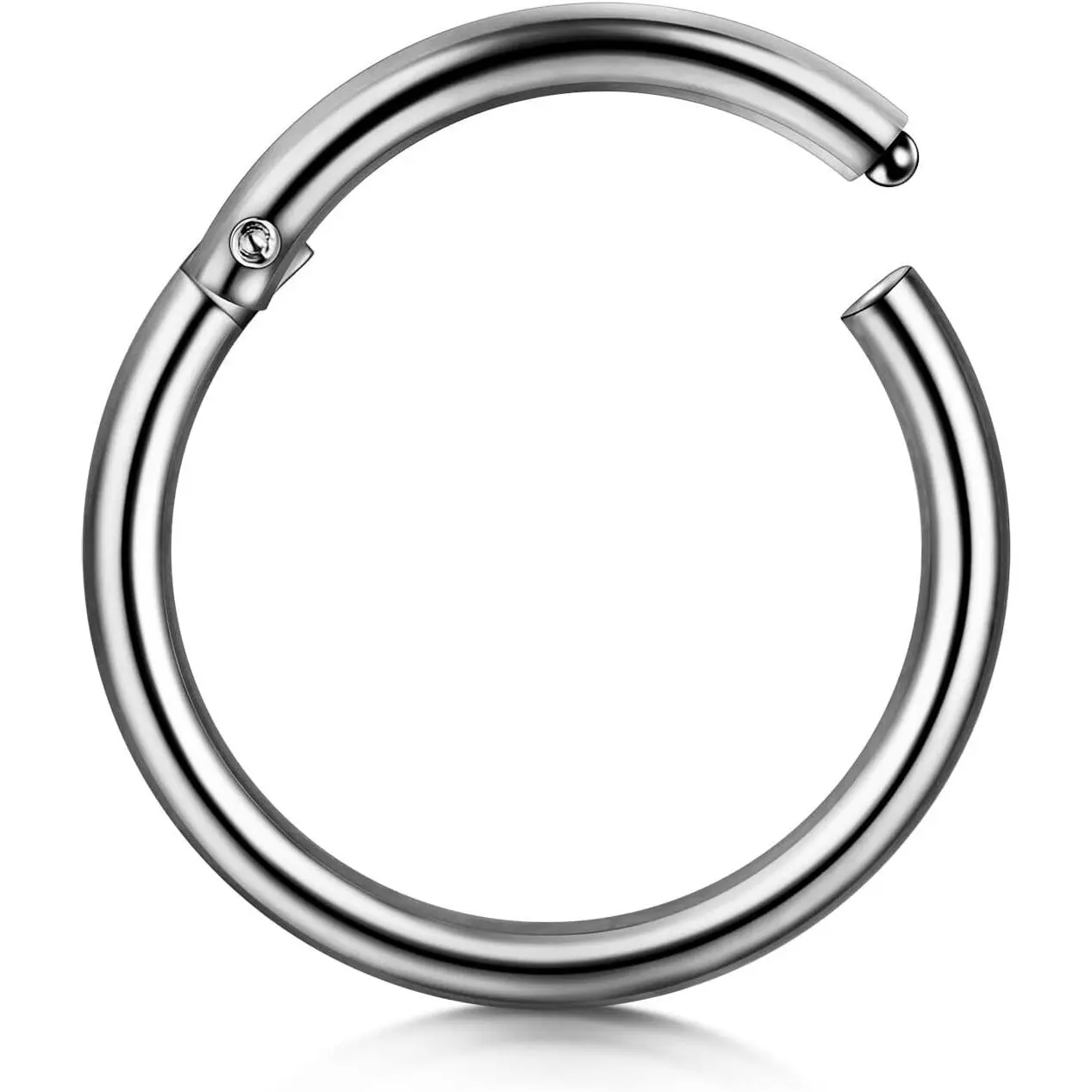 Hinged Nose Ring Hoop - 316L Surgical Steel Hypoallergenic Septum, Lip, Helix, Rook Piercing Jewelry, 14G-20G, Diameter 5mm-14mm