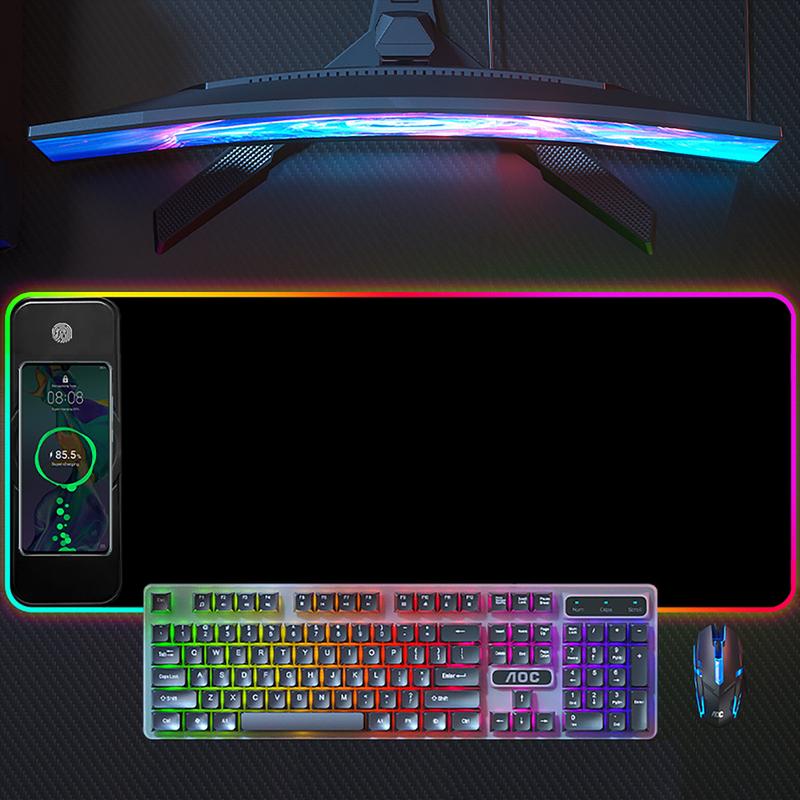 XXL Gaming Mouse Pad with Magnetic Wireless Charging, RGB Black Mousepad Desk Mat with 15W Fast Charger, Waterproof Laptop Writing for Office, Home, Gaming Desktop Accessory