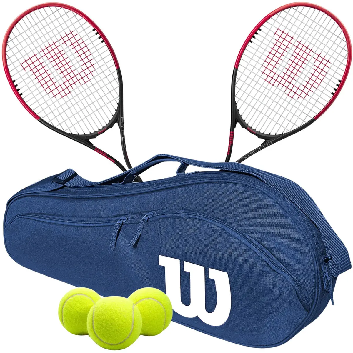 Wilson Hyper Power Doubles Tennis Bundle - 2 Racquets, 1 Bag & 3 Balls