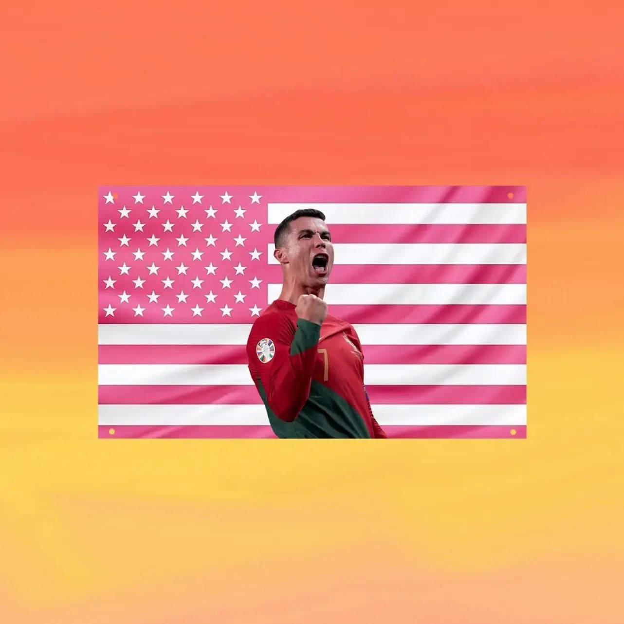 Cristiano Ronaldo Pink US Wall Tapestry Flag, Football Wall Art, Soccer Bedroom Decor, Sports Fan Banner